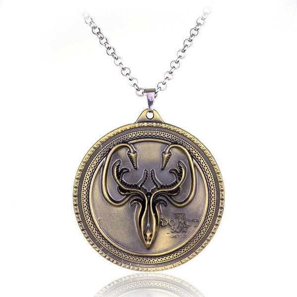Game of Thrones House Stark Winter Is Coming Bronze 2" Metal Family Crest Pendant