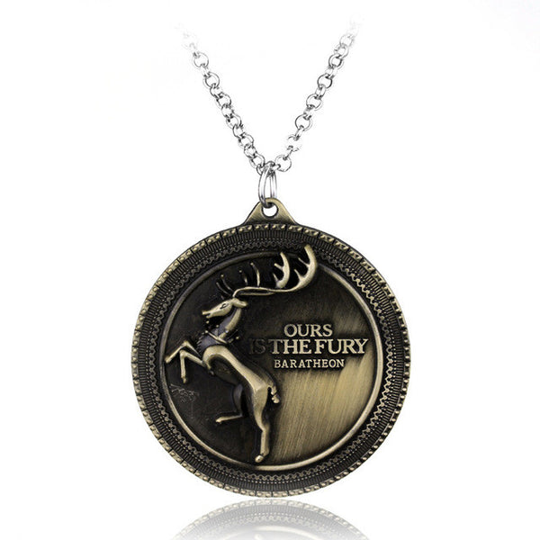 Game of Thrones House Stark Winter Is Coming Bronze 2" Metal Family Crest Pendant