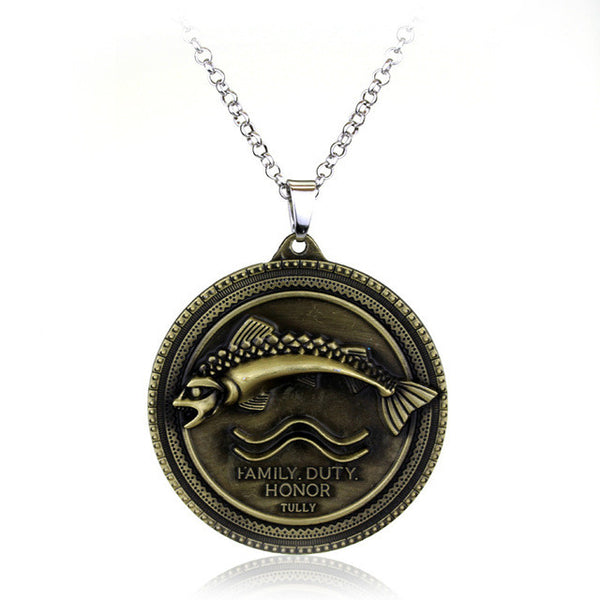 Game of Thrones House Stark Winter Is Coming Bronze 2" Metal Family Crest Pendant