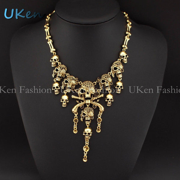 Pirates of the Caribbean Women Vintage Bone Chains Skulls Chokers Necklaces