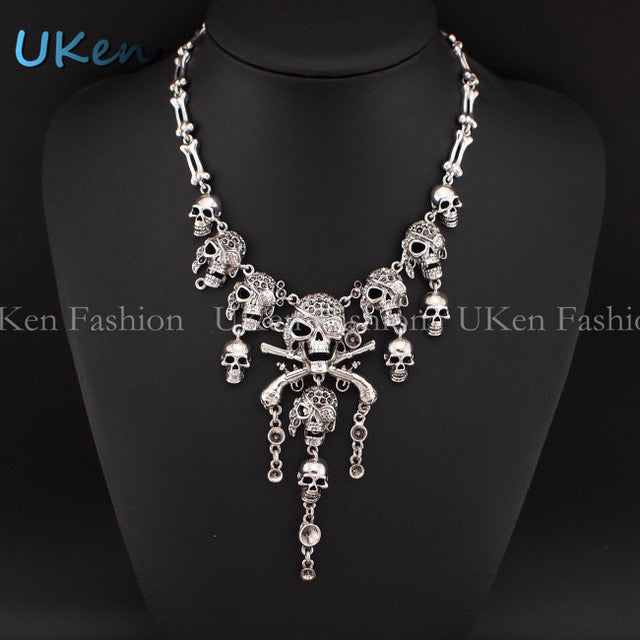 Pirates of the Caribbean Women Vintage Bone Chains Skulls Chokers Necklaces