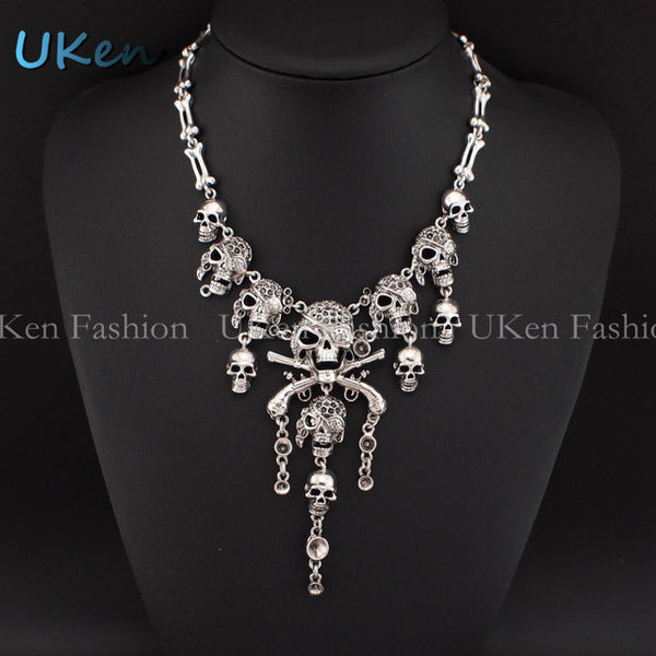 Pirates of the Caribbean Women Vintage Bone Chains Skulls Chokers Necklaces